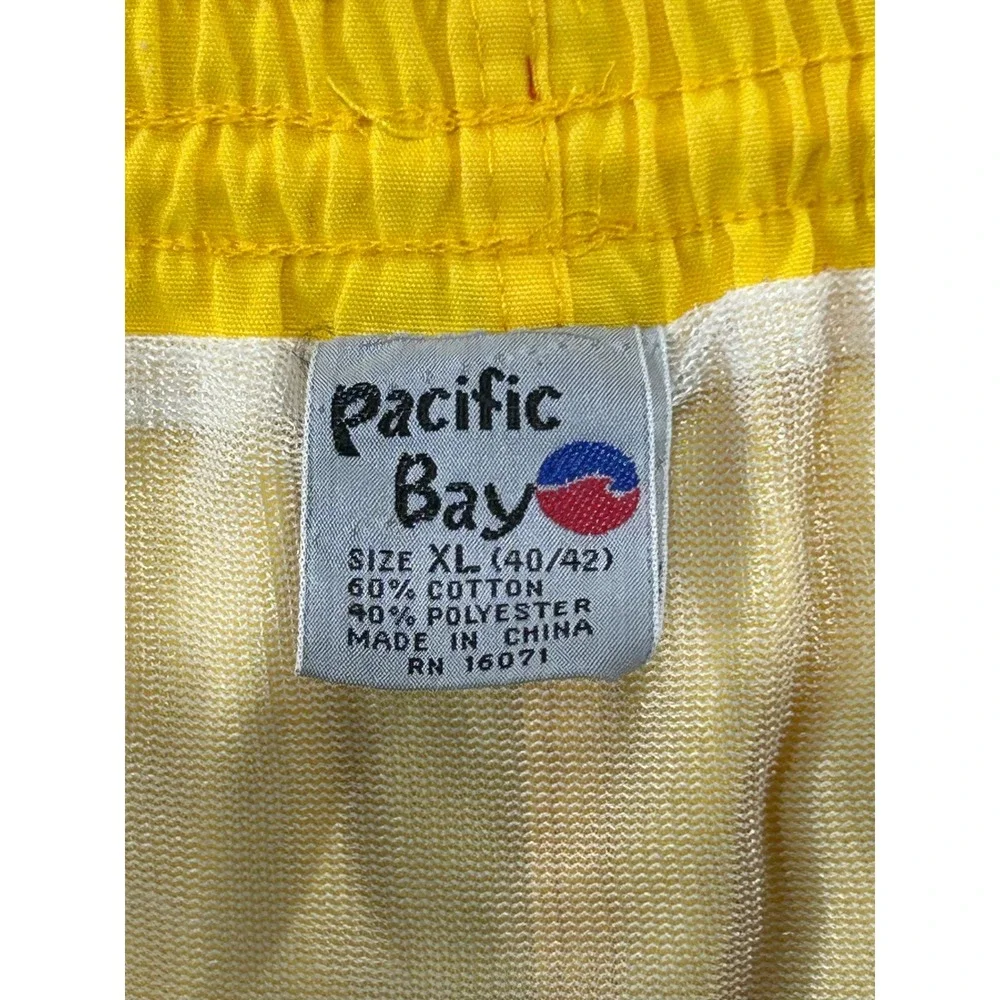 Pacific Bay Mens XL Yellow Retro Striped Swim Trunks Mesh Liner B1008